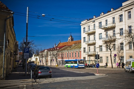 Vilnius oldtown street in sunny dayのeditorial素材
