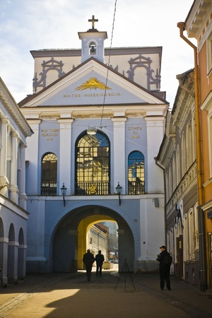 Ausros gate  gate of dawn  with basilica of Madonna Ostrobramska in Vilnius, Lithuaniaのeditorial素材