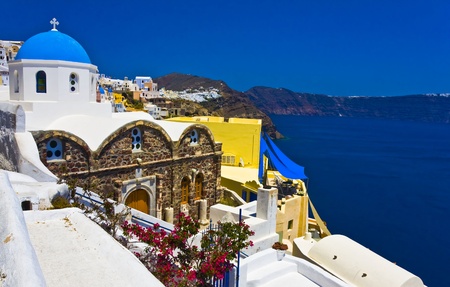 Church Cupolas of Oia town on Santorini island, Greeceの写真素材
