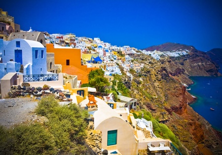 Colorful village of Oia at Santorini island in Greece