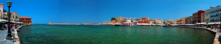 Harbor and streets of Chania Crete Greece - panoramic viewの写真素材