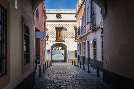 Street of old Spanish town Sevilleの写真素材