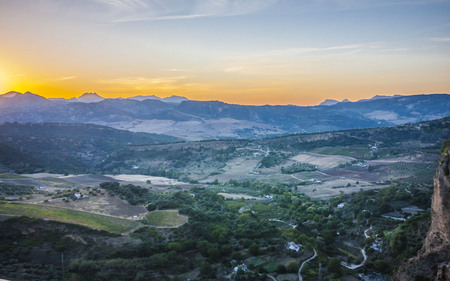 beautiful sunset over the Ronda, areal view ,Spainの写真素材