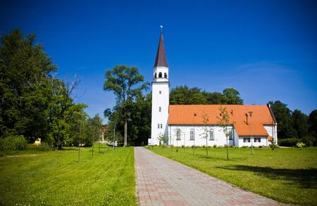 old luthetan church in Sigulda, Latviaの写真素材