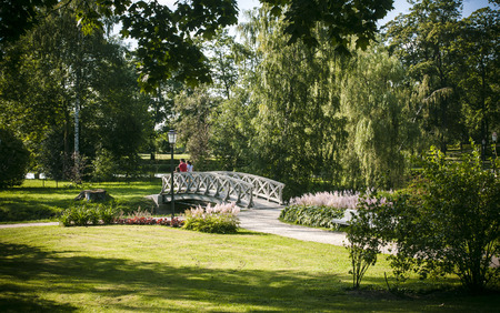 Medieval park in summer, Cesis, Latvia, Europeの写真素材