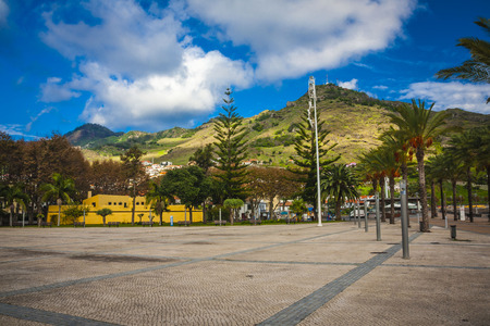 beautiful promenade near the ocean coast in Machico city, Madeira, Portugalの写真素材