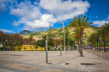 beautiful promenade near the ocean coast in Machico city, Madeira, Portugalの写真素材