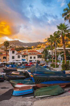 Sunset in Camara de Lobos, Madeira island, Portugalの写真素材