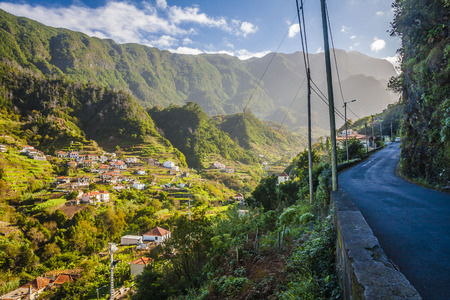Empty typical road in Madeira island, Portugalの写真素材