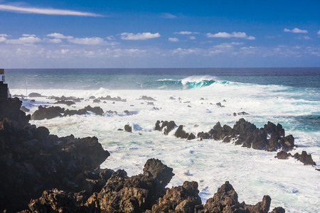 View of beautiful ocean on northern coast near Boaventura, Madeira island, Portugal