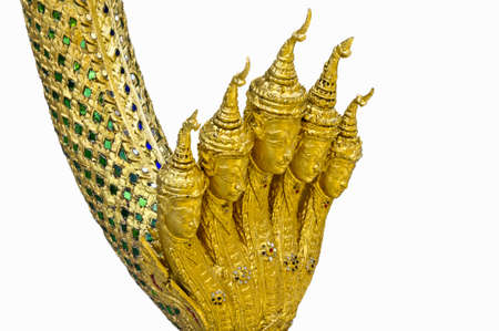 Sculptures of ancient mythological figures of Thailand on white backgroundの写真素材