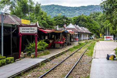 River Kwai bridge railway station at Kanchanburi in Thailandのeditorial素材