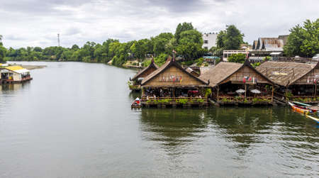 Floating restaurants on river Kwai in Kanchanaburi, Thailandのeditorial素材
