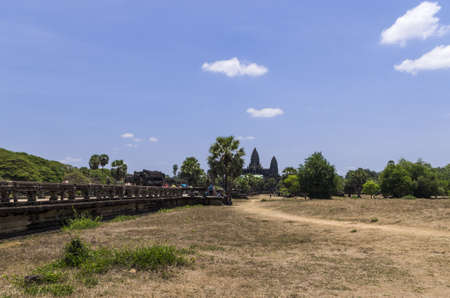 Long inner causeway leading to the inner entrance of Angkor Wat in Siem Reap Cambodiaのeditorial素材