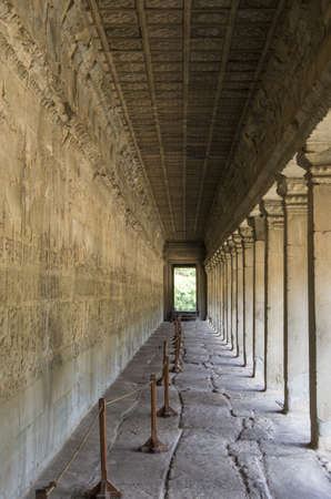 A corridor inside the Angkor Wat temple of Cambodiaの写真素材