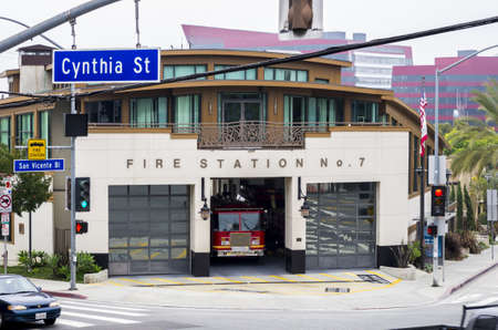 West Hollywood, California - June 8th, 2013 : Fire Station No. 7 at the crossing of Ctnthia St. and...