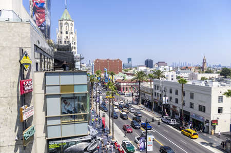 Los Angeles, California - June 9th, 2013 : The Hollywood Boulevard as viewed from Dolby Theatre, is a street in Hollywood, Los Angeles,  splitting off Sunset Boulevard in the east and running northwest to Vermont Avenue. It is one of the major tourists atのeditorial素材