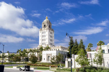 Beverly Hills, California - June 10, 2013 : The Beverly Hills City Hall is situated on Crescent Drv. It was built in 1932 in Spanish Colonial Revival architecture, the City Hall has been featured in many movies and television shows.のeditorial素材
