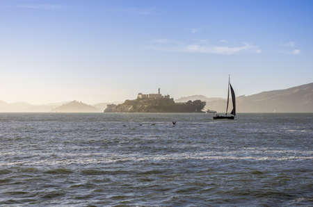 San Francisco, California - June 12, 2013   Alcatraz Island is located in the San Francisco Bay, 1 5 miles  2 4 km  offshore from San Francisco, California   Tourists can reach the island by a ferry ride  It is a famous landmark of San Francisco のeditorial素材