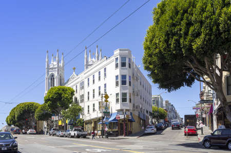 San Francisco, California - June 12, 2013 : The Knights of Saint Francis. The Chapel is situated on Vallejo street in San Francisco alonside Columbus Ave.のeditorial素材