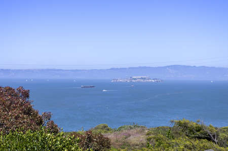 San Francisco, California - June 12, 2013   View of San Francisco Bay from the Golden Gate Bridge, with Alcatraz Island in the hinterground の写真素材