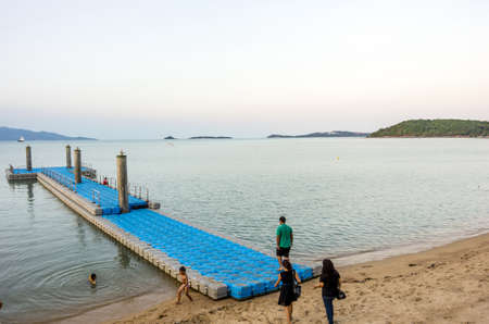 Koh Samui, Thailand - April 07, 2014   A small  pier made of plastic containers at Bophut beach in...