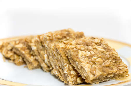 Vegan baked banana and rolled oats nutritious energy barの写真素材