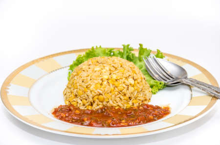 Indian rice and lentil Pilaf with fresh tomato chutneyの写真素材