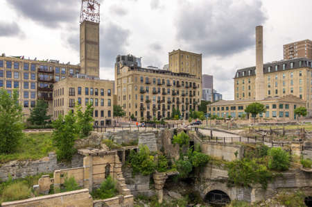 Minneapolis, Minnesota - August 21, 2014: The Mill Ruins Park is located on the historic Mississippi Riverfront in Minneapolis, MN, USA. The park symbolizes return of the city to its roots.のeditorial素材