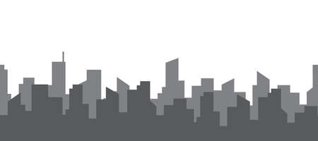 Dark silhouette of two streets of a big city. Seamless horizontal pattern. Skyscrapers on a background of clear sky with copy space. Vector flat style illustrationのイラスト素材