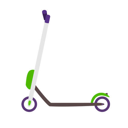 White electric scooter with lime color motor. Green scooter on a white background in isolation.Vector flat illustrationのイラスト素材