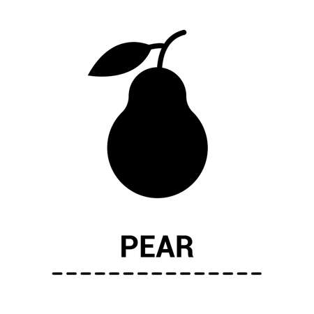 Pear with a leaf. Flat black glyph icon fruit isolated white background. Silhouette symbol. Vector isolated drawing.のイラスト素材