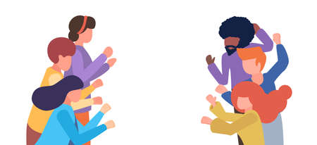 Group of people applaud. Men and women show applause. Vector flat cartoon illustration with copy...