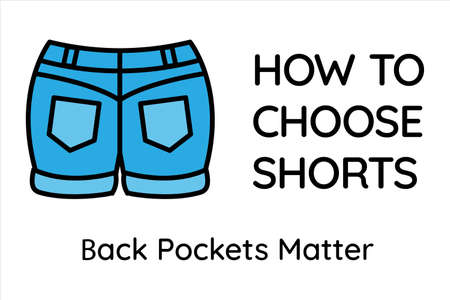 How to choose shorts. Color outline icon rear view of summer blue denim shorts with rolled up legs....