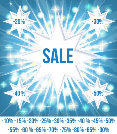 Blue paper sale card with discount numbersのイラスト素材
