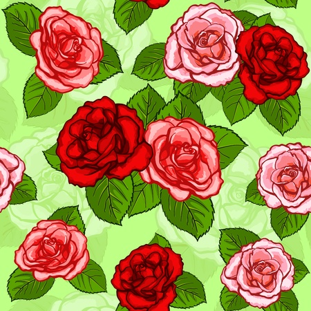 Seamless vector pattern with red and pink rosesのイラスト素材