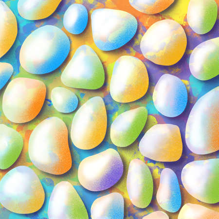 Colorful shiny pebbles on color backgroundの写真素材
