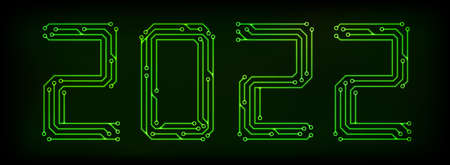 Green circuit printed board in the shape of 2022のイラスト素材