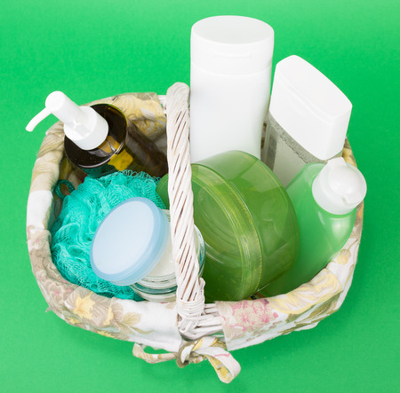 Basket full of skin care productsの写真素材