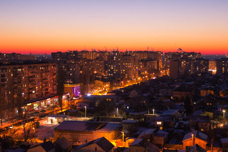 Winter cityscape at duskの写真素材