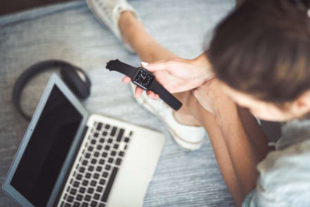 Woman with a smartwatchの写真素材