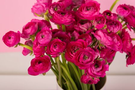 Beautiful bouquet of ranunculuses in a vaseの写真素材