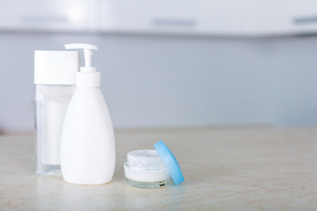 Generic essential cosmetics set on a tableの写真素材
