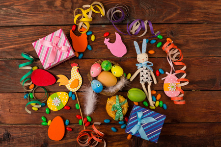 Spring background with traditional Easter symbols