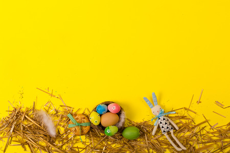 Spring background with traditional Easter symbolsの写真素材