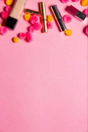Makeup set on a vibrant holiday  backgroundの写真素材