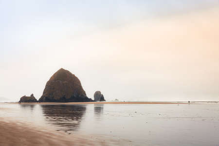 Beautiful misty ocean shore at Cannon Beach, Oregon in the summer of 2020の写真素材