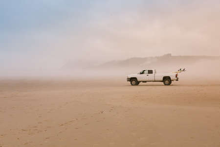 Beautiful misty ocean shore at Cannon Beach, Oregon in the summer of 2020の写真素材