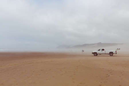 Beautiful misty ocean shore at Cannon Beach, Oregon in the summer of 2020の写真素材