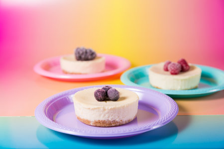 Cheesecake with delicious berries on a plateの写真素材